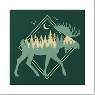 Moose Silhouette - Moose Wildlife Forest - Retro Moose Lover Posters and Art